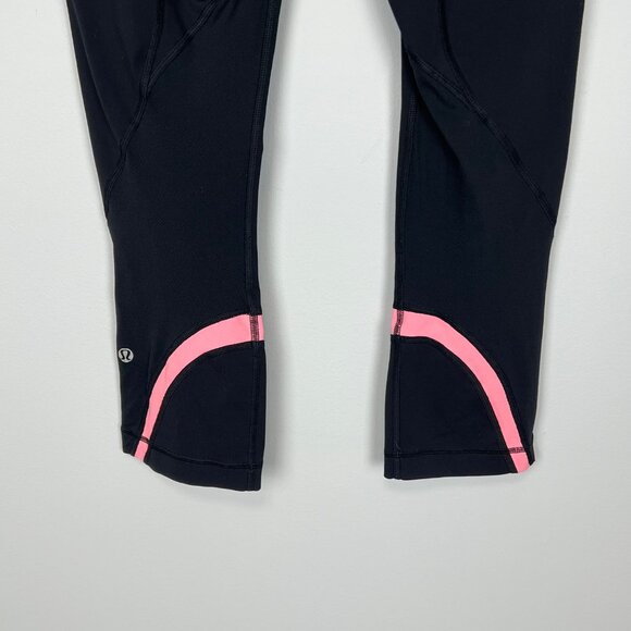 Lululemon Run Inspire Crop II Leggings Black Peach Coral Pink size 6 - Picture 7 of 11